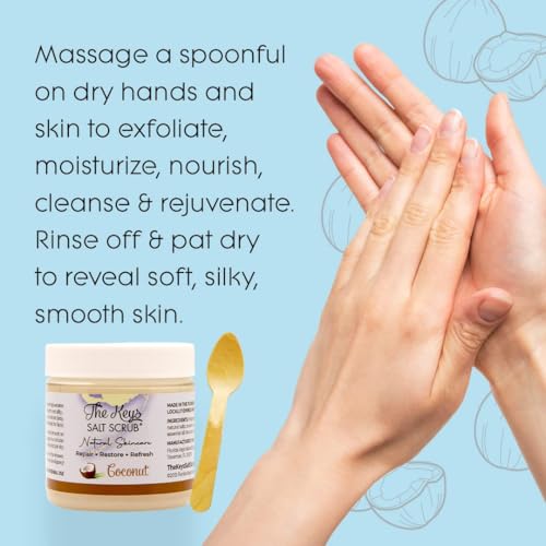 The Keys Salt Scrub -Sea Salt Scrub - Exfoliating Body Scrub with Wooden Spoon - Moisturizing Exfoliator for Hands, Foot, Bath,