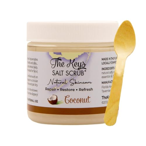 The Keys Salt Scrub -Sea Salt Scrub - Exfoliating Body Scrub with Wooden Spoon - Moisturizing Exfoliator for Hands, Foot, Bath,