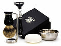Haryali London Mens Shaving Kit 3 Edge Razor with Silver Tip Badger Hair Shaving Brush, Stand, Soap and Bowl Perfect Set for Men
