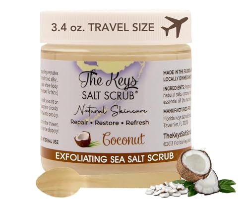 The Keys Salt Scrub -Sea Salt Scrub - Exfoliating Body Scrub with Wooden Spoon - Moisturizing Exfoliator for Hands, Foot, Bath,