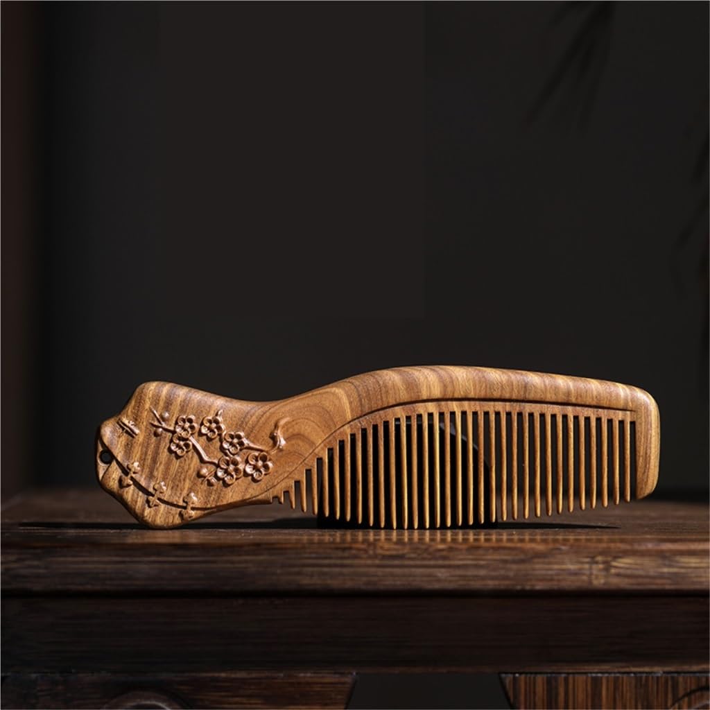 HGIYA Wooden Carved Comb Vintage Curling Comb Women's Long Hair Comb for Hair,Beard or Mustache
