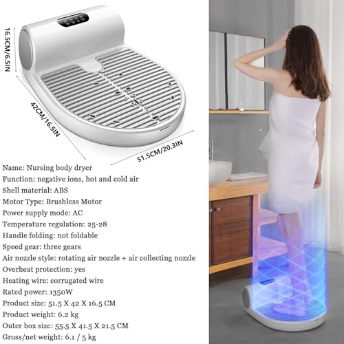 Full Body Dryer for Shower, 1350W Air Shower,Negative Ions Body Heater Blow Dryer, Waterproof Smart tat Body Heater Blow Dryer, Foot Touch Screen, Body Care Dryer,WithoutWeightScale