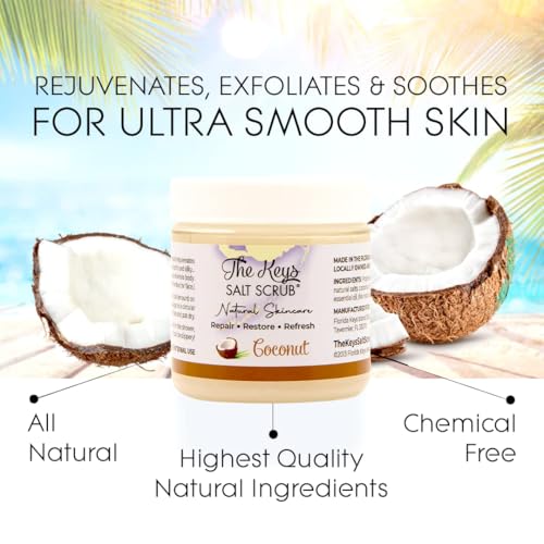 The Keys Salt Scrub -Sea Salt Scrub - Exfoliating Body Scrub with Wooden Spoon - Moisturizing Exfoliator for Hands, Foot, Bath,