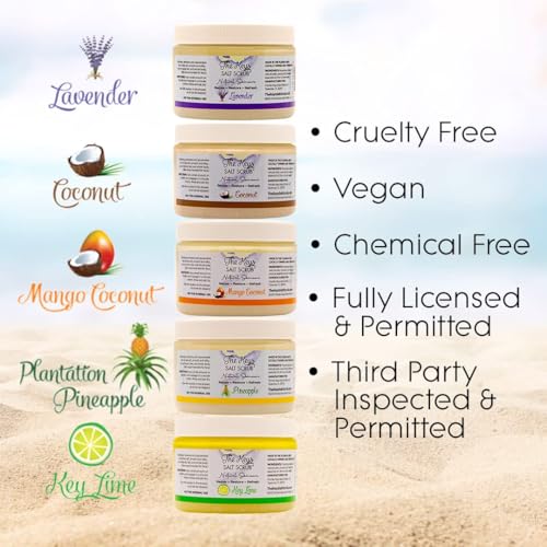 The Keys Salt Scrub -Sea Salt Scrub - Exfoliating Body Scrub with Wooden Spoon - Moisturizing Exfoliator for Hands, Foot, Bath,