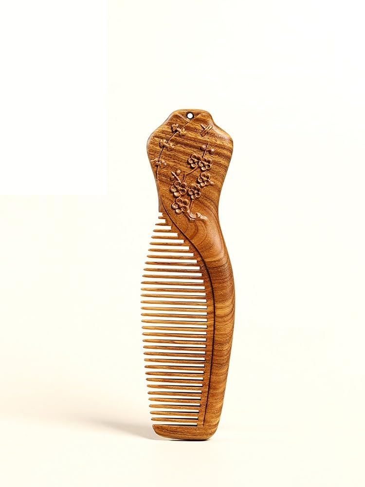 HGIYA Wooden Carved Comb Vintage Curling Comb Women's Long Hair Comb for Hair,Beard or Mustache