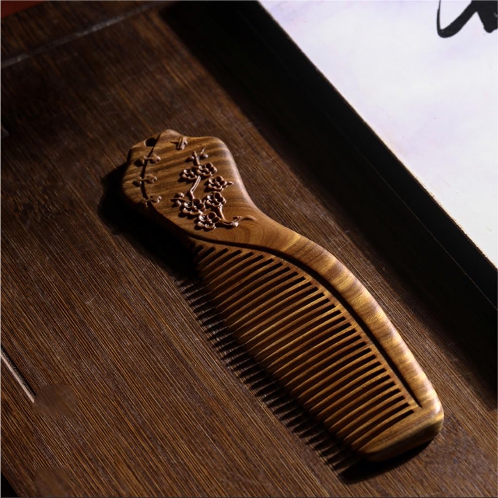 HGIYA Wooden Carved Comb Vintage Curling Comb Women's Long Hair Comb for Hair,Beard or Mustache