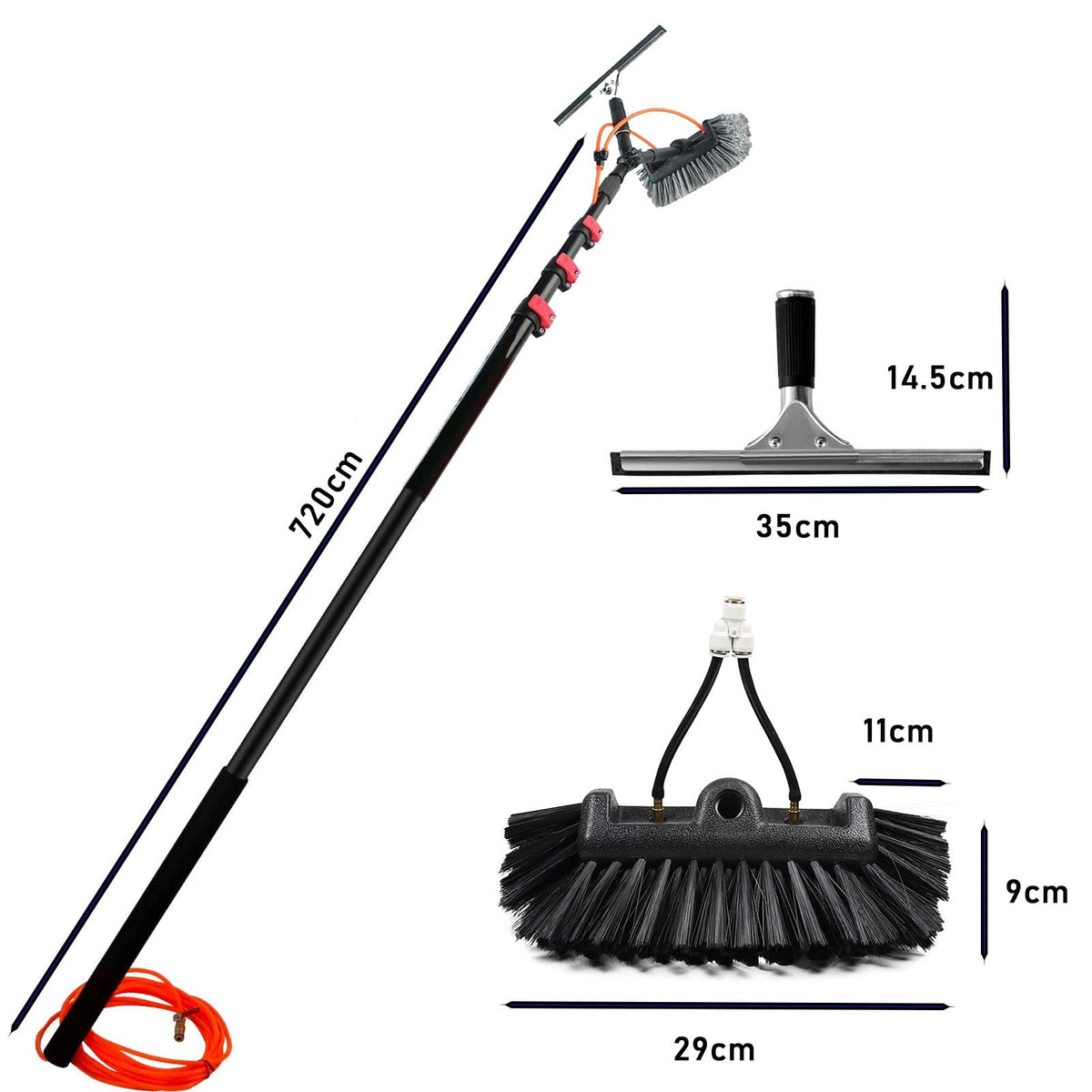 Water Fed Window Cleaning Tool 10m PV Panel Brush with 30cm Head Ideal for So Panel Cleaning 3.6M/12FT Extendable Reach