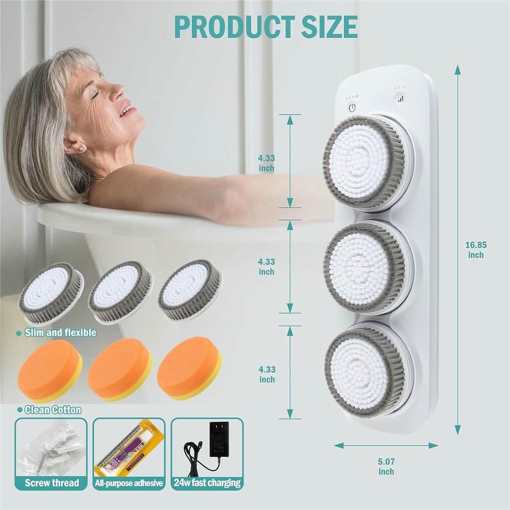 KFJZGZZ Back Scrubber for Shower Wall, 3-Speed & Height Adjustment Wall-Mounted Electric Back Scrubber, for Deep Cleansing, Exfoliation, and Daily Bath