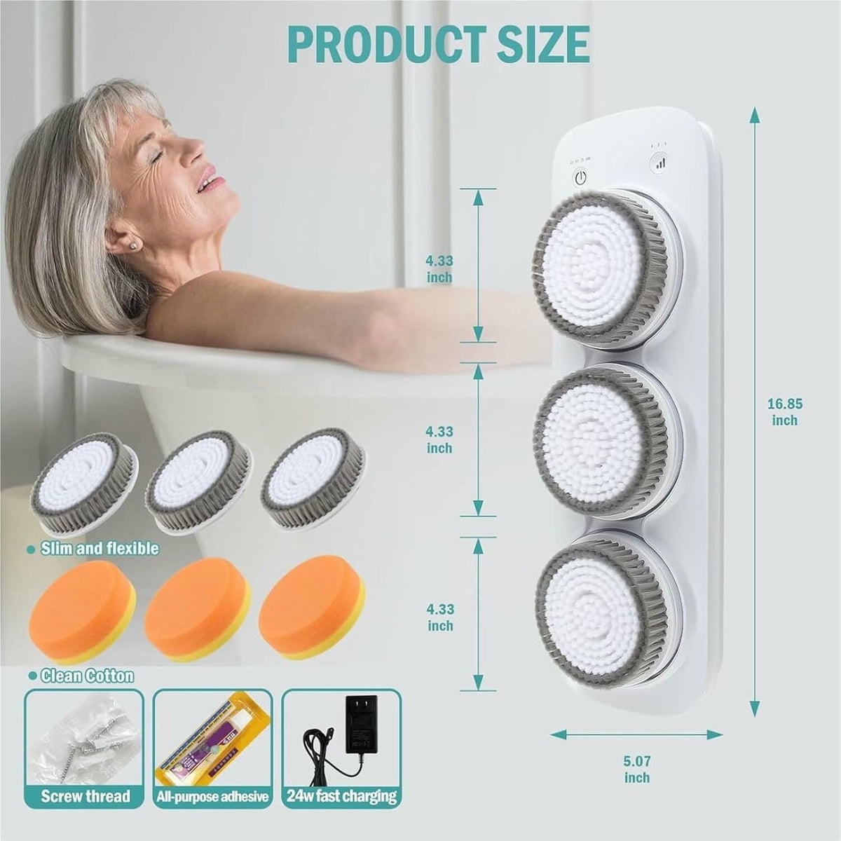KFJZGZZ Back Scrubber for Shower Wall, 3-Speed & Height Adjustment Wall-Mounted Electric Back Scrubber, for Deep Cleansing, Exfoliation, and Daily Bath