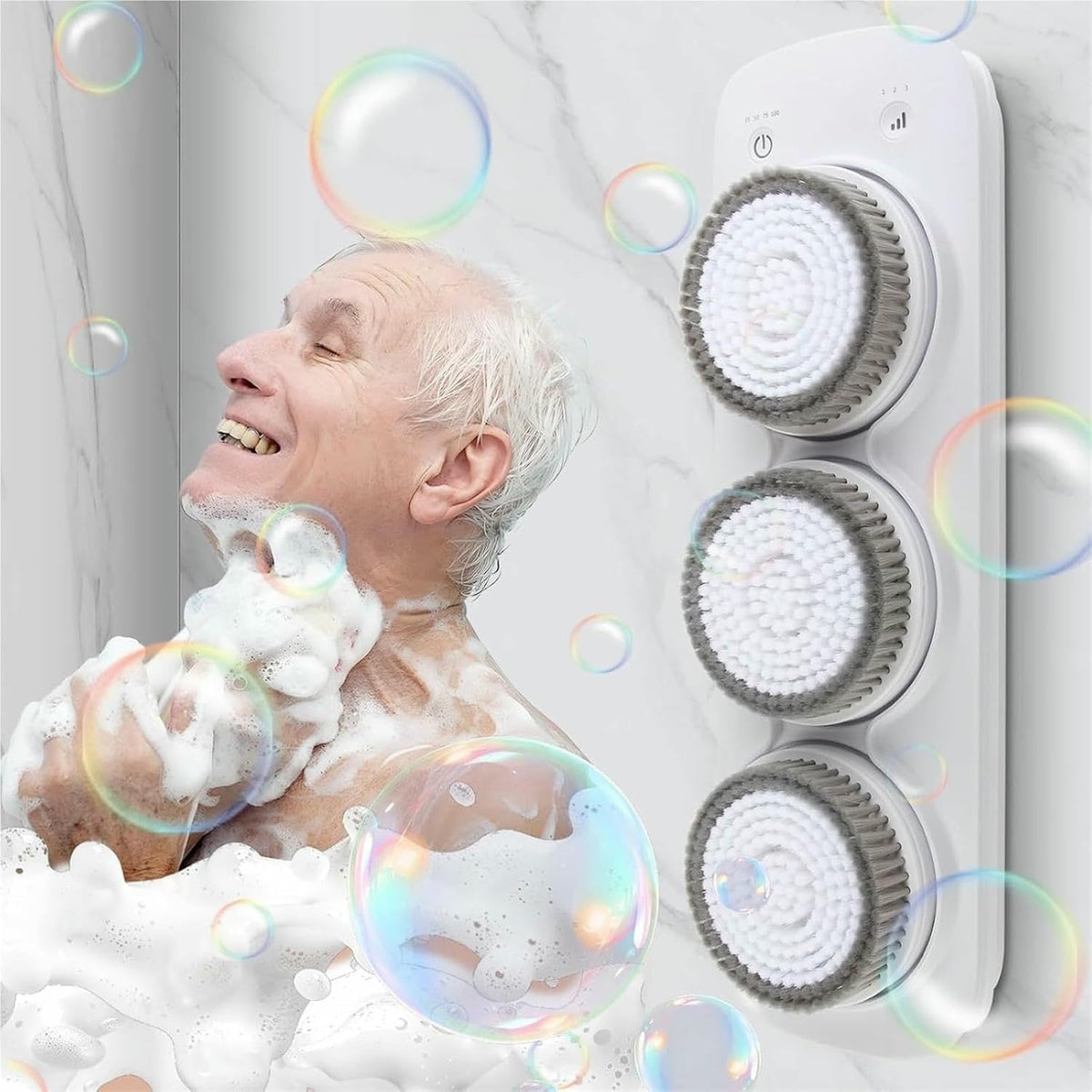 KFJZGZZ Back Scrubber for Shower Wall, 3-Speed & Height Adjustment Wall-Mounted Electric Back Scrubber, for Deep Cleansing, Exfoliation, and Daily Bath