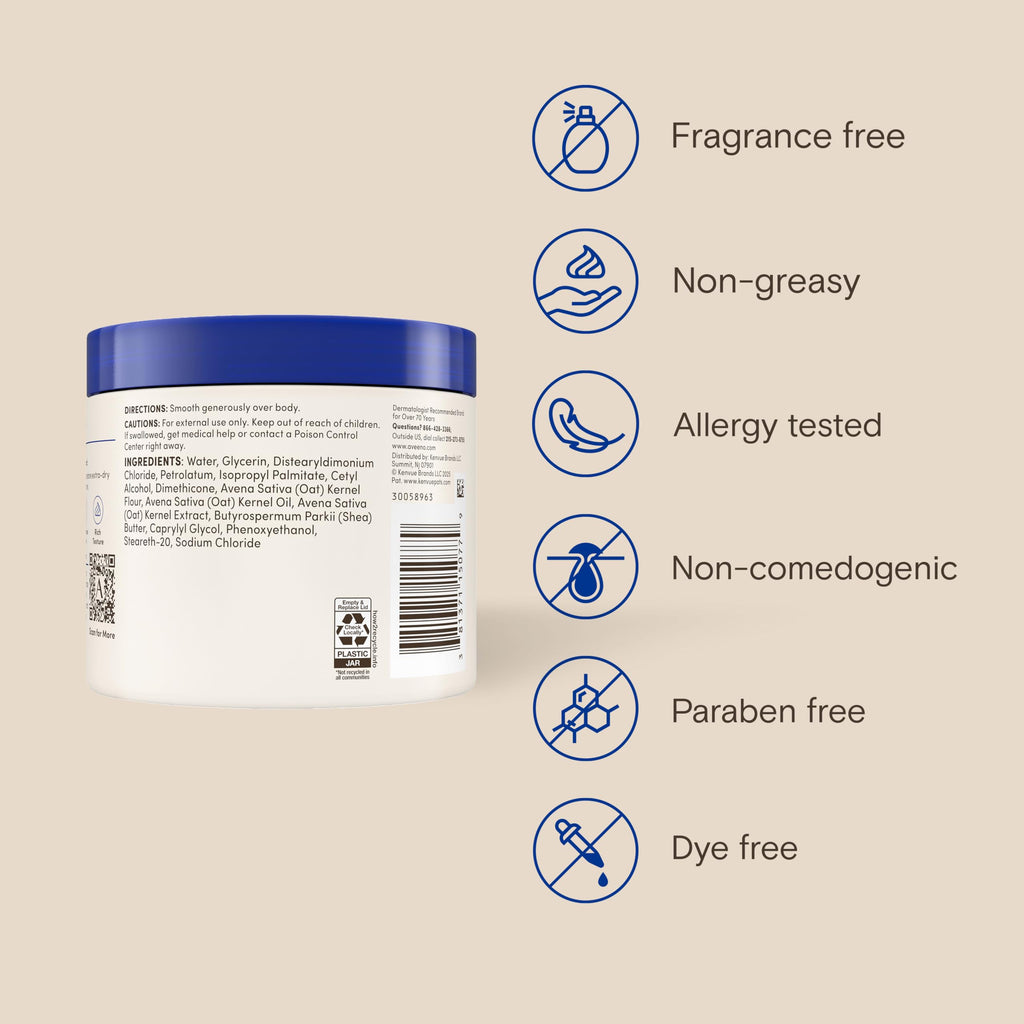 Aveeno Skin Relief Intense Moisture Repair Body Cream with Triple Oat & Shea Butter Formula, Helps Relieve & Restore Extra-Dry Skin with Long-Lasting Moisture, Fragrance-Free