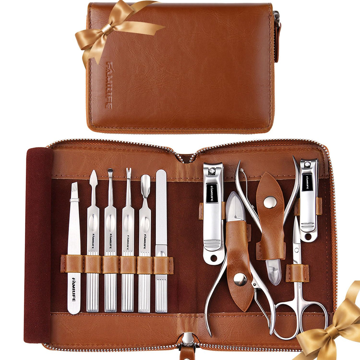 FAMILIFE 11-in-1 Stainless Steel Manicure Set with Case