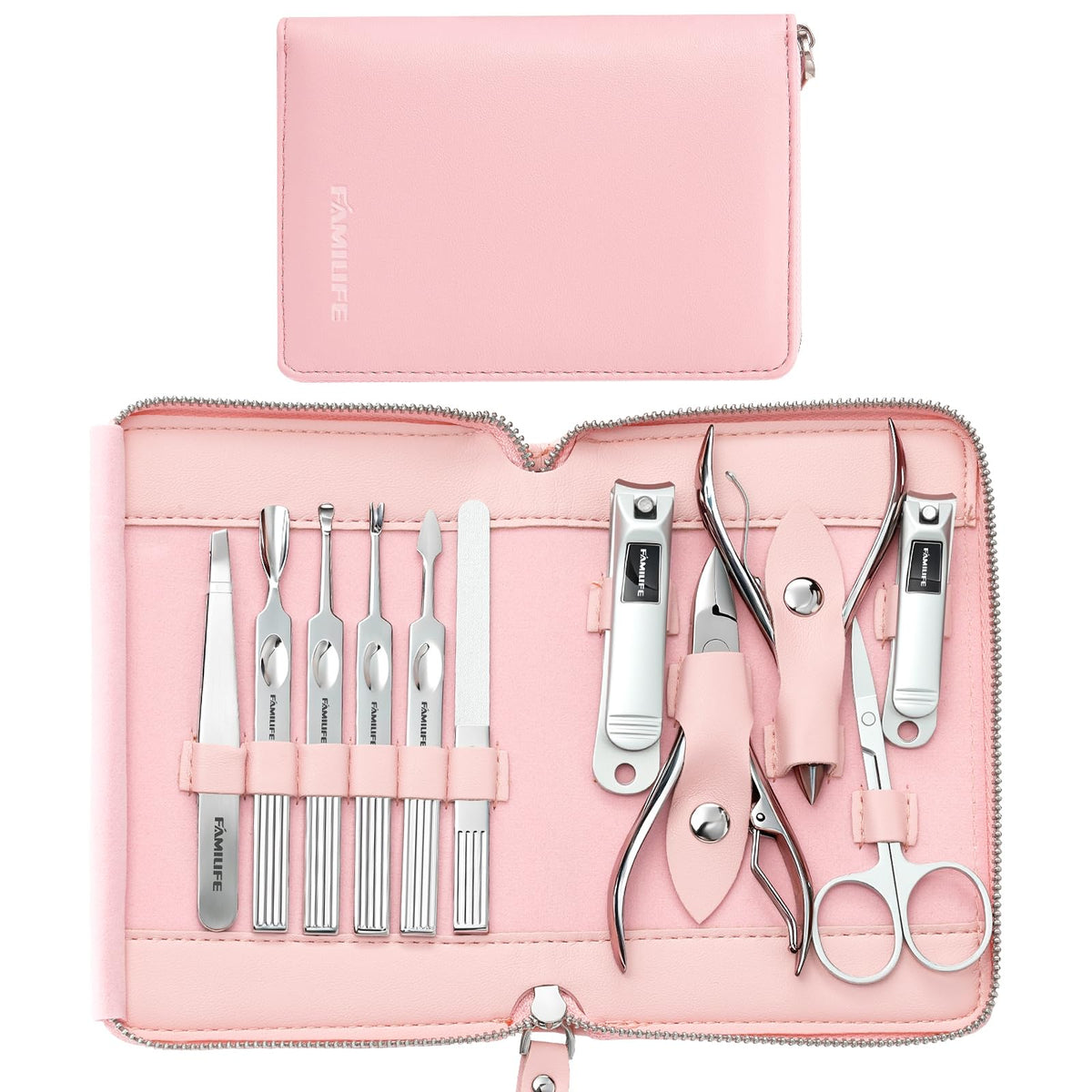 FAMILIFE 11-in-1 Stainless Steel Manicure Set with Case