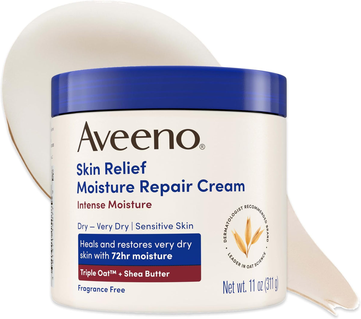 Aveeno Skin Relief Intense Moisture Repair Body Cream with Triple Oat & Shea Butter Formula, Helps Relieve & Restore Extra-Dry Skin with Long-Lasting Moisture, Fragrance-Free