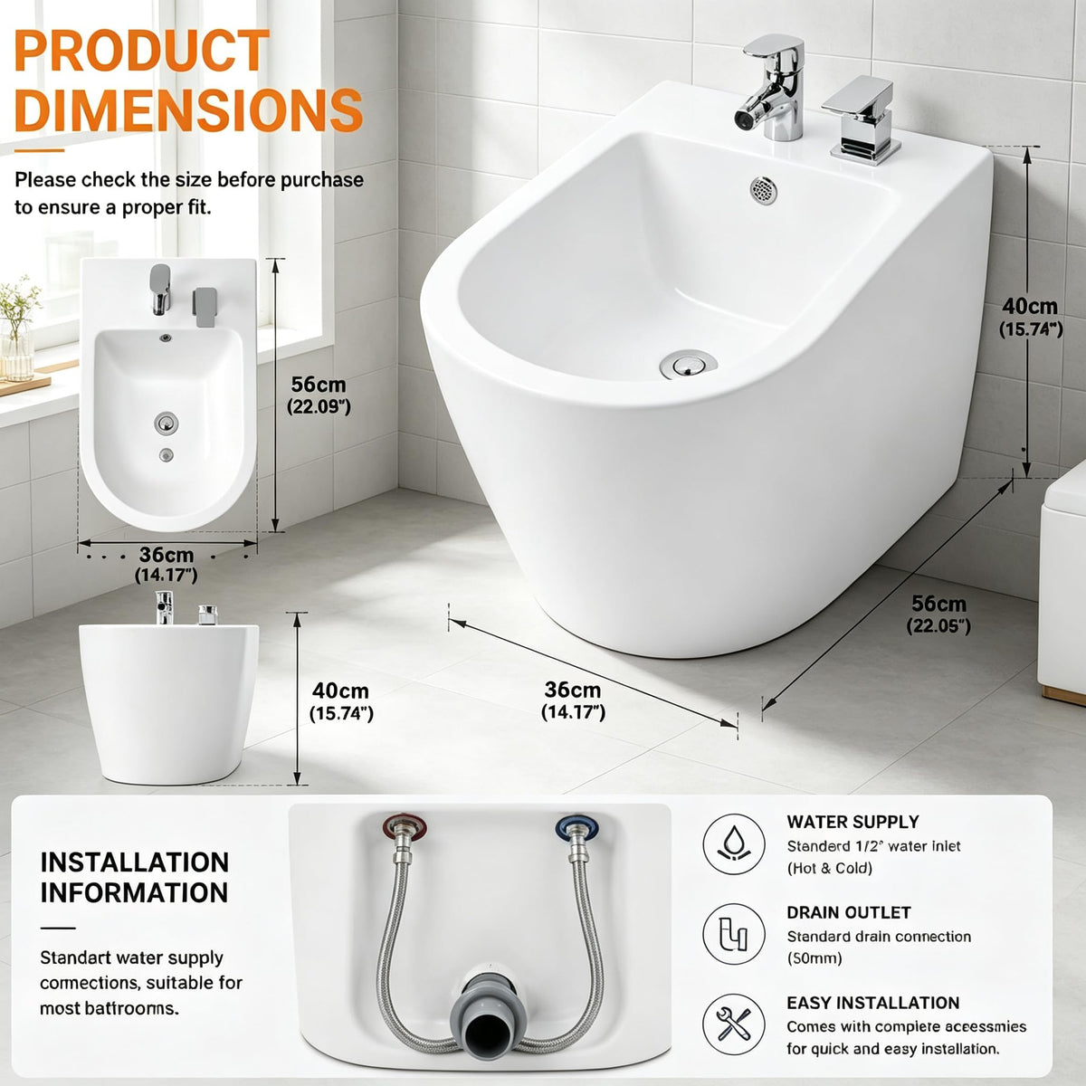 Ceramic Bidet Basin with Upward Spray & Accessories