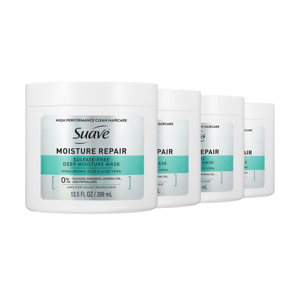 Suave Moisture Repair Deep Hair Mask, Hyaluronic Acid, 13.5 fl oz, 4-Pack