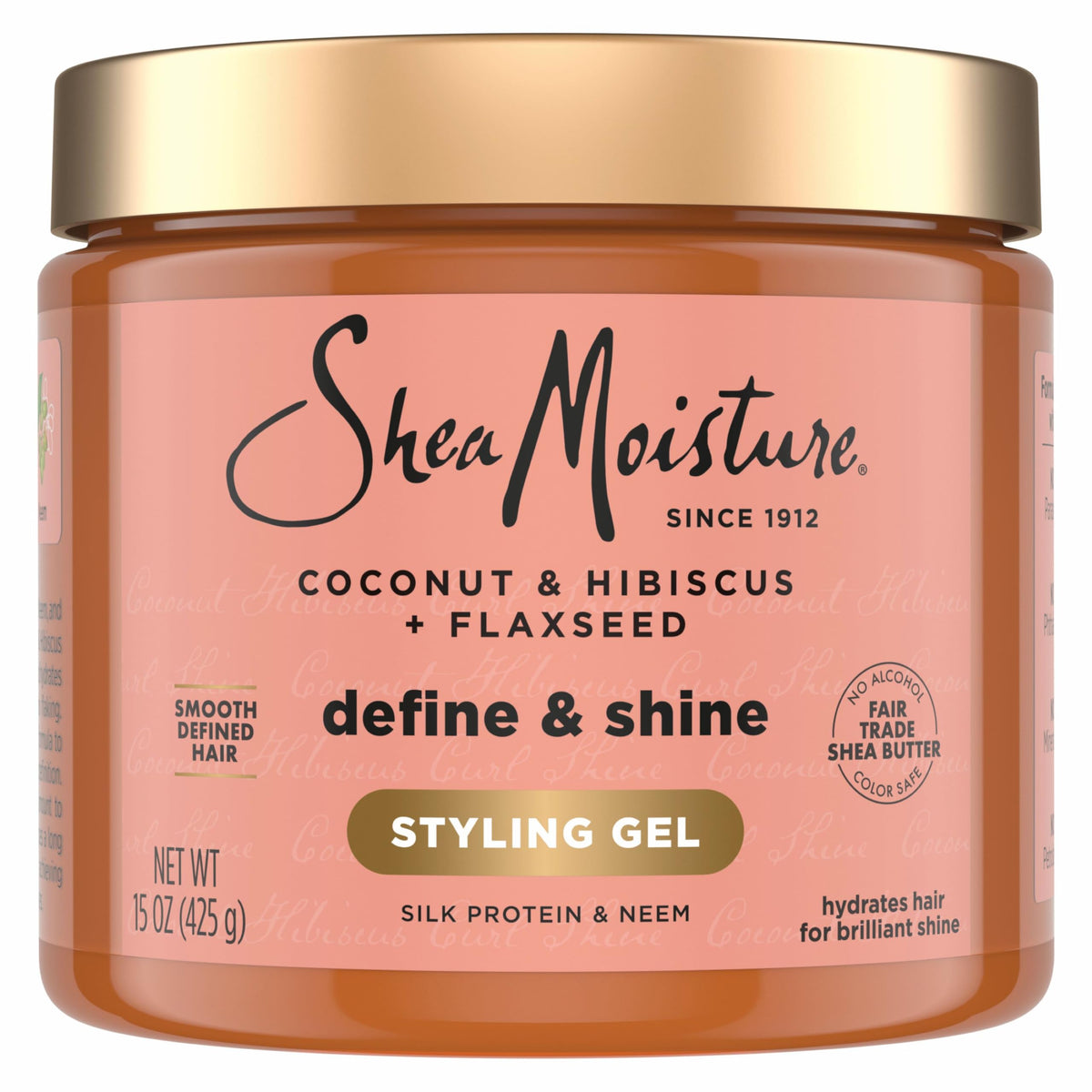 SheaMoisture Define&Shine Styling Gel+Flaxseed 12ct Coconut&Hibiscus Hydrates,Holds Your Style All Day Infused With Glycerin,CoconutOil an Invigorating Sweet Scent ParabenFree Frizz Control Gel 15OZ