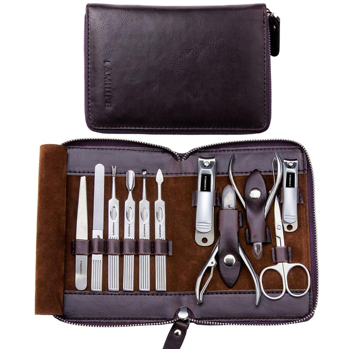 FAMILIFE 11-in-1 Stainless Steel Manicure Set with Case