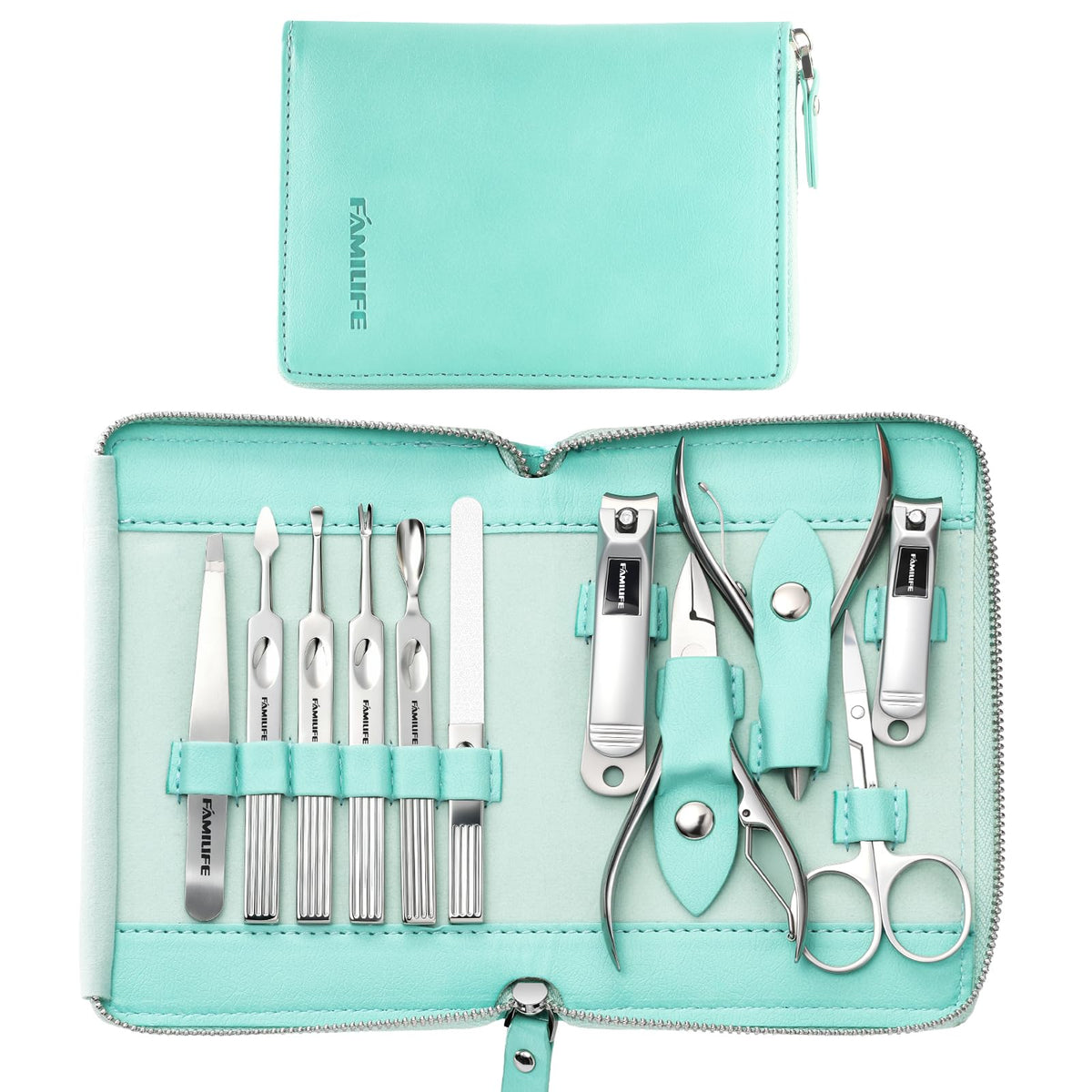 FAMILIFE 11-in-1 Stainless Steel Manicure Set with Case