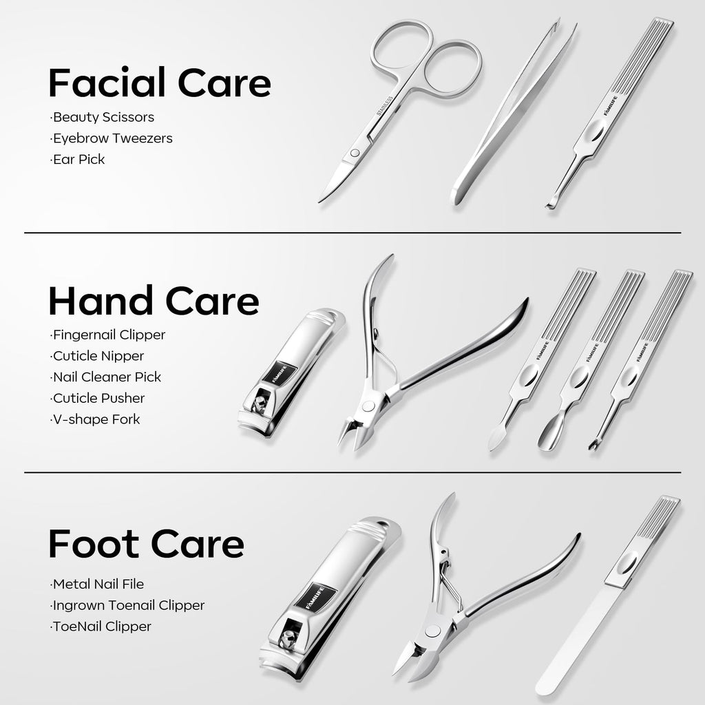 FAMILIFE Manicure Set 11 in 1 Stainless Steel Manicure Kit with Case