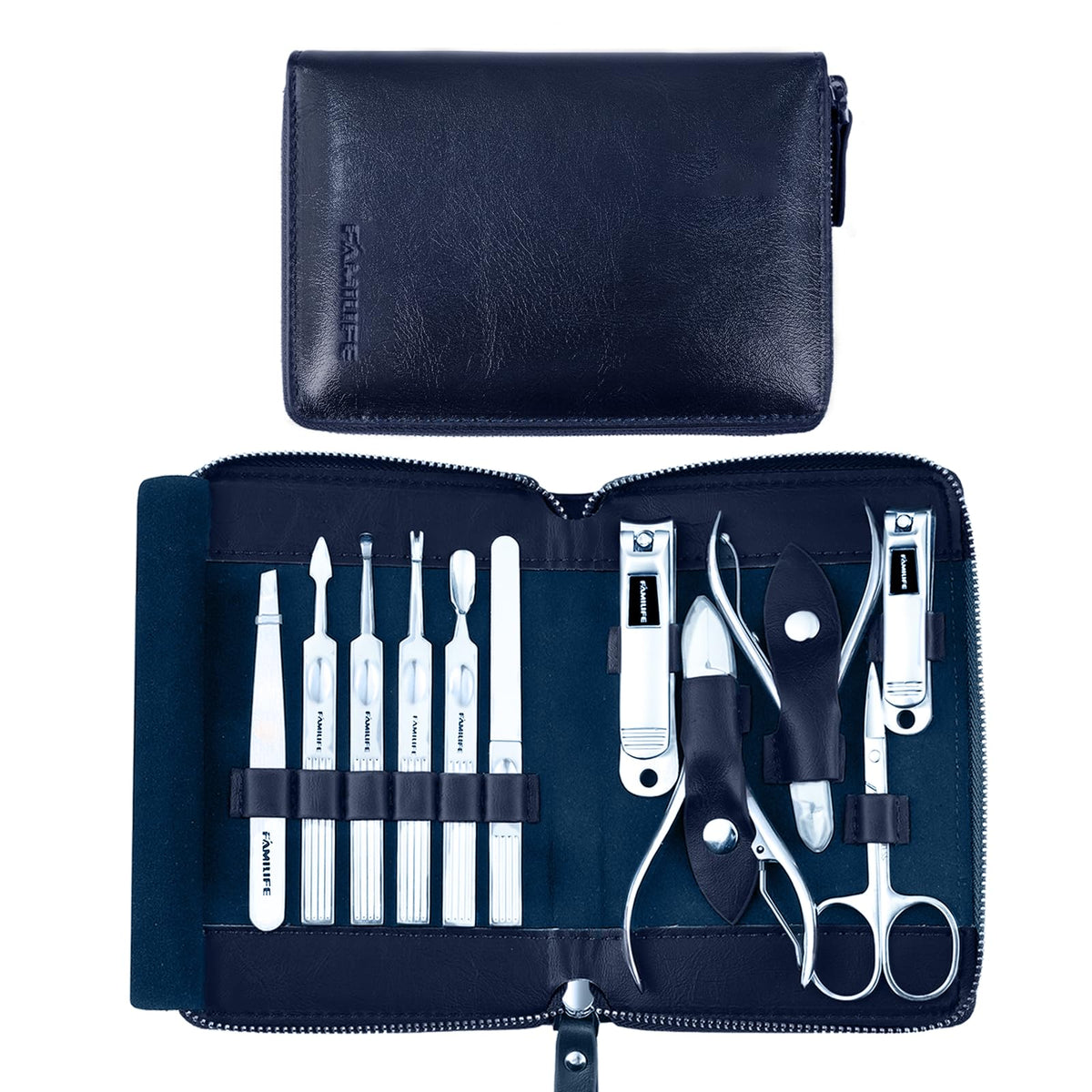 FAMILIFE 11-in-1 Stainless Steel Manicure Set with Case