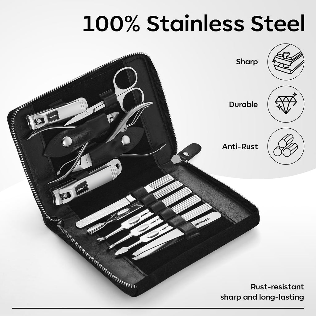FAMILIFE Manicure Set 11 in 1 Stainless Steel Manicure Kit with Case