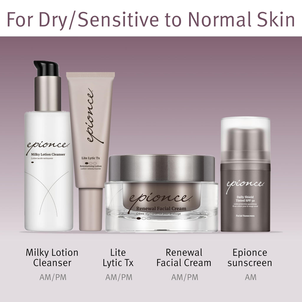 Epionce Dry, Sensitive, & Normal Skin Routine with Cleanser, Serum, Moisturizer, & Tinted SPF