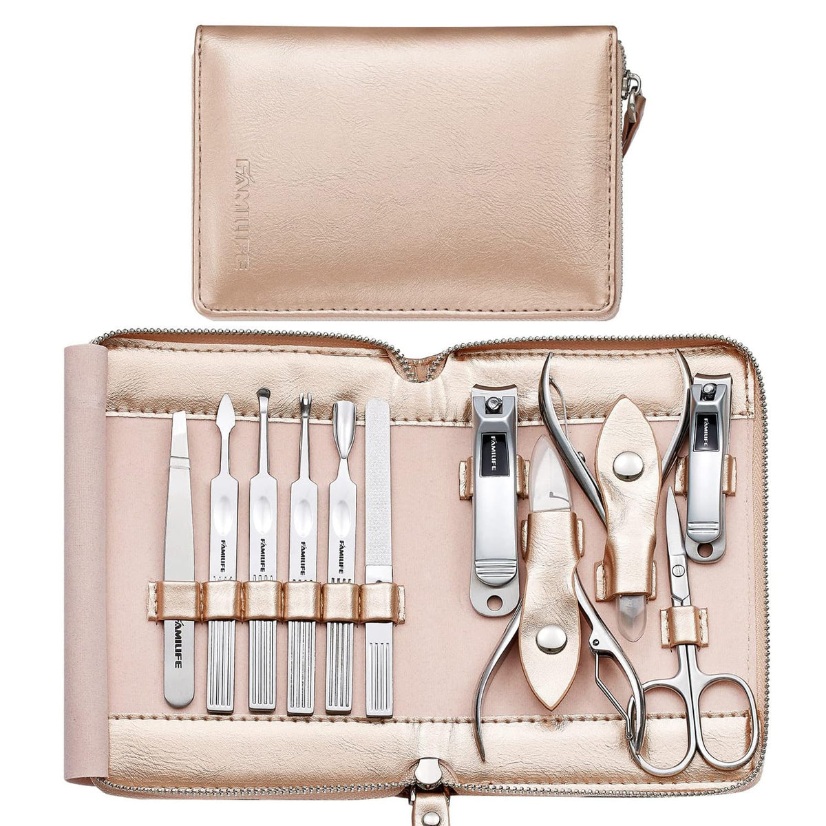 FAMILIFE 11-in-1 Stainless Steel Manicure Set with Case