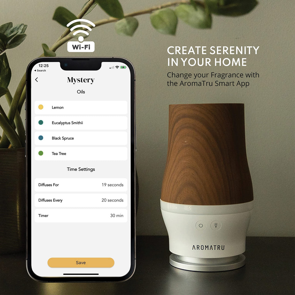 AromaTru Smart Aromatherapy Waterless Oil Diffuser with WiFi Capability and App – Combine and Diffuse up to 4 Bottles of Essential Oils Simultaneously – No Water, No Mess
