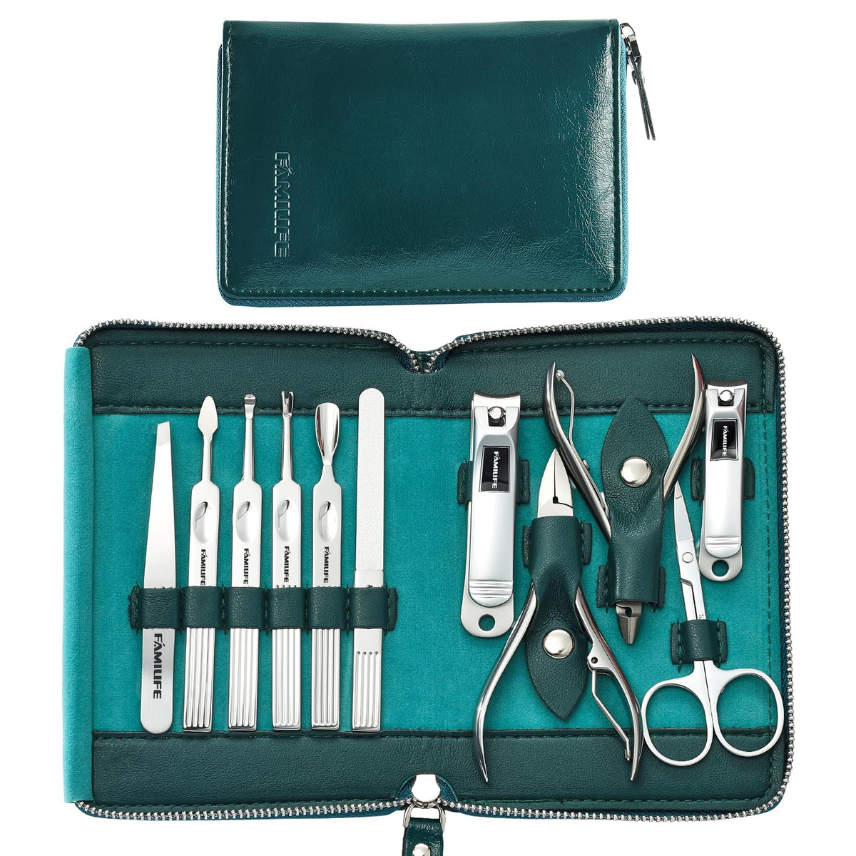 FAMILIFE 11-in-1 Stainless Steel Manicure Set with Case