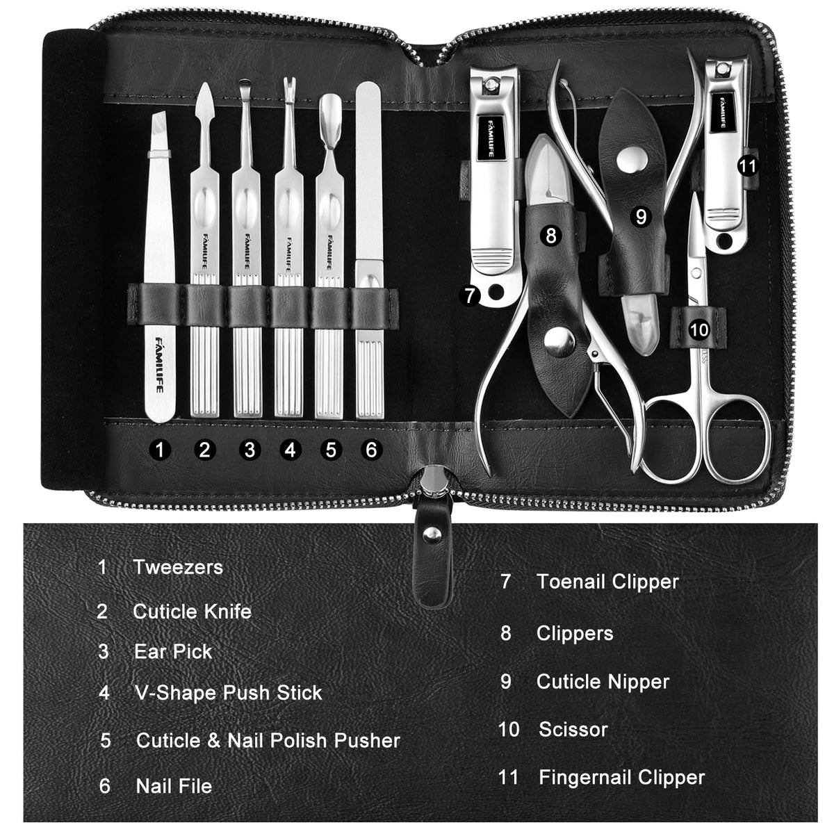 FAMILIFE Manicure Set 11 in 1 Stainless Steel Manicure Kit with Case