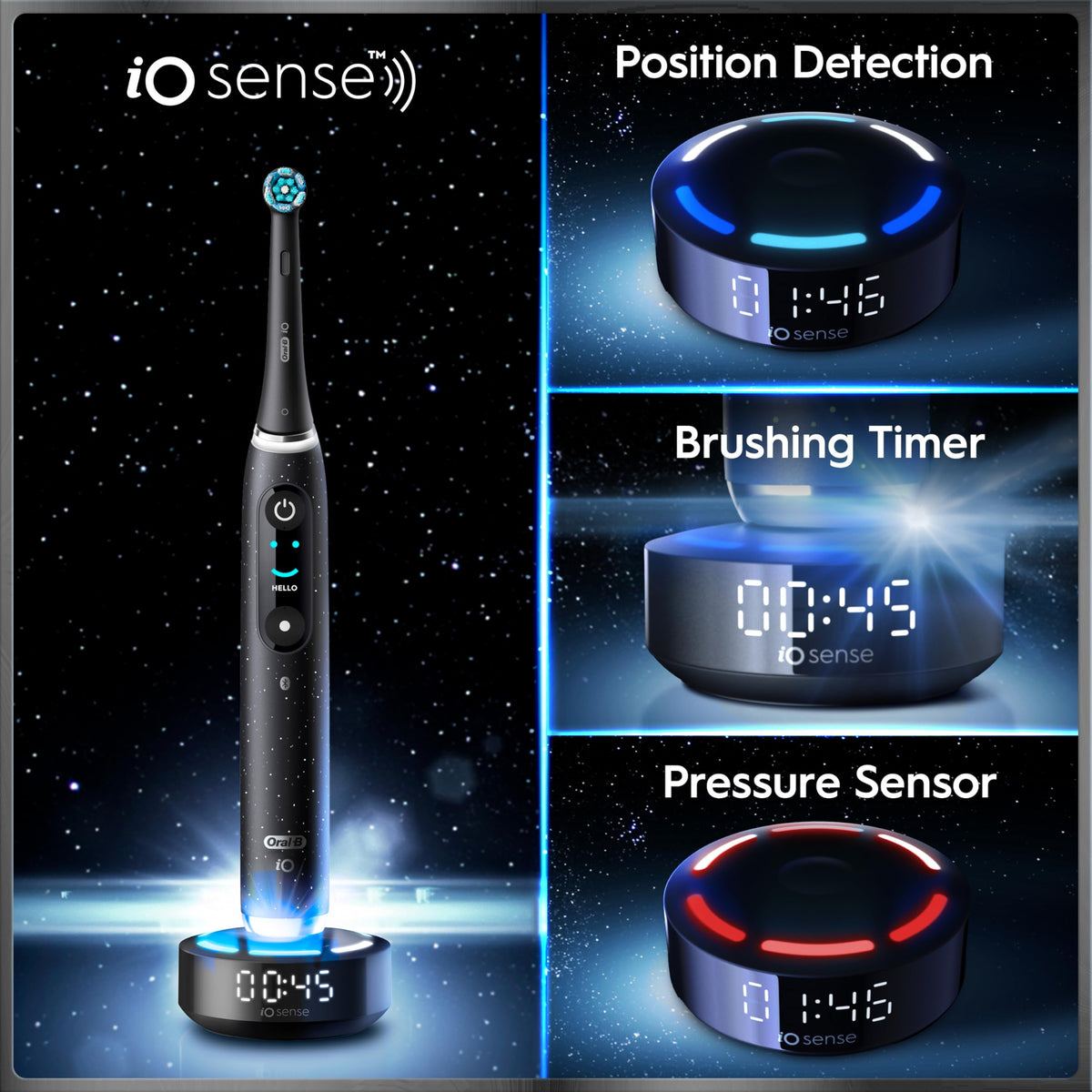 Oral-B iO Series 9 Limited Rechargeable Black Electric Toothbrush with (2) Ultimate Clean and (1) Gentle Care Replacement Brush Heads,Travel Case and Charger