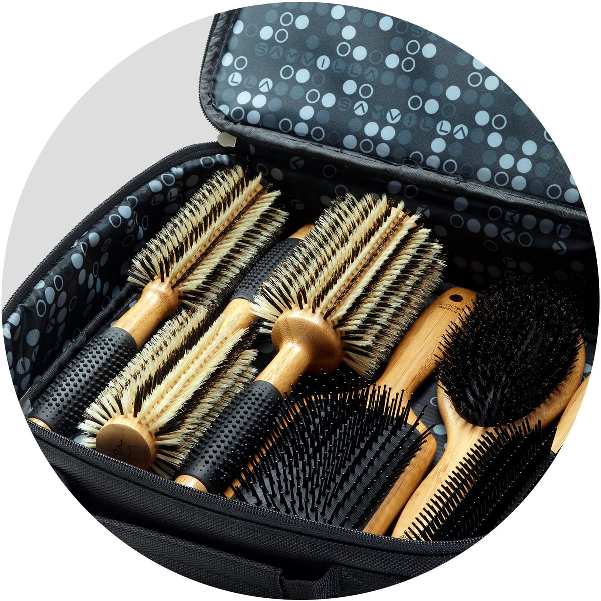 Sam Villa Signature Series Boar Bristle Brush Set, 6-Piece with Case