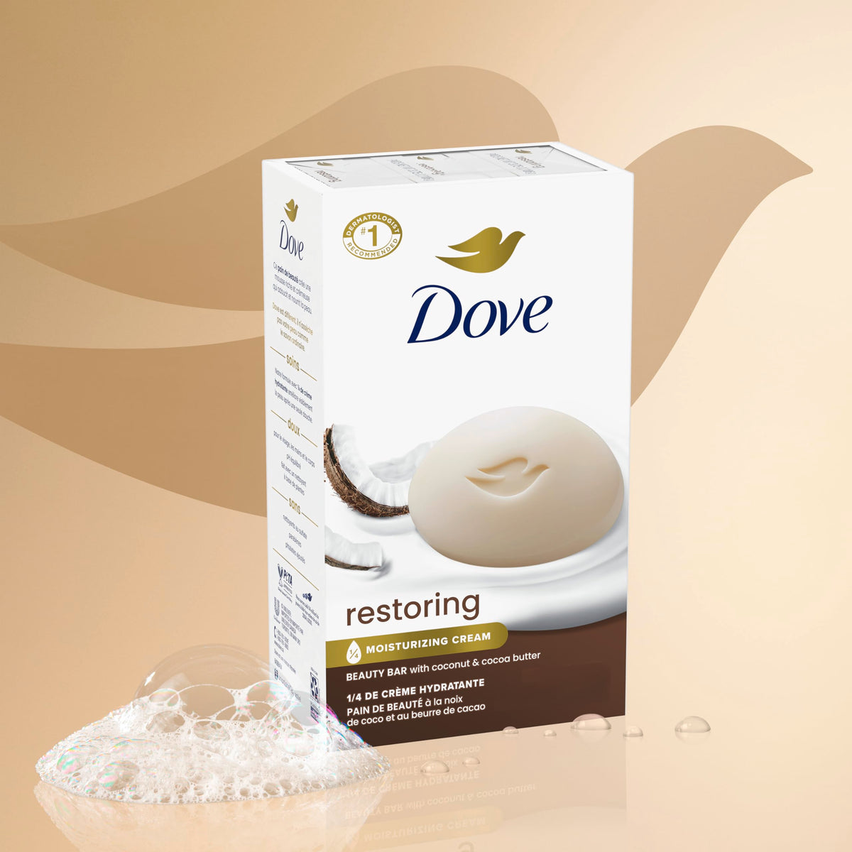 Dove Beauty Bar Soap Restoring Coconut & Cocoa Butter, 3.75 Ounce (Pack of 72)