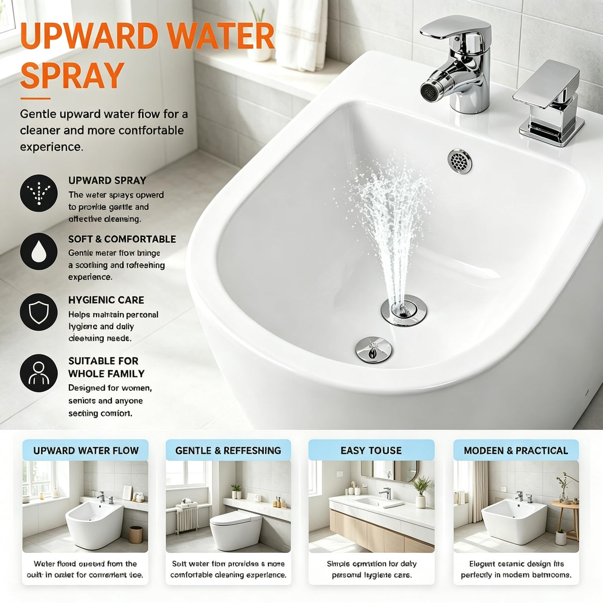 Ceramic Bidet Basin with Upward Spray & Accessories