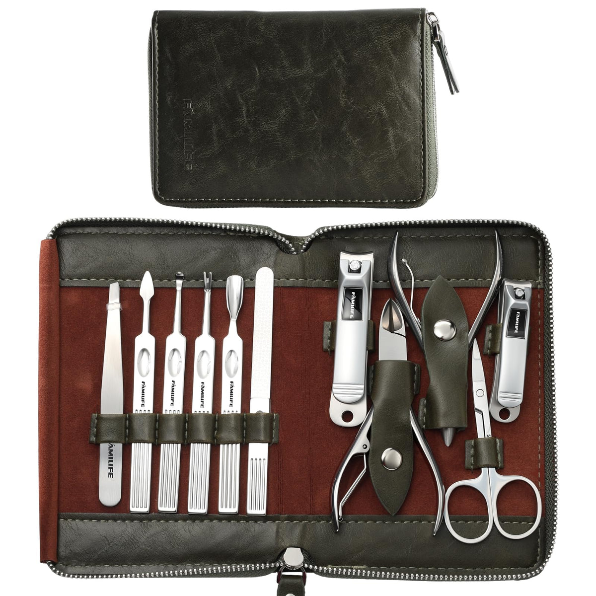 FAMILIFE 11-in-1 Stainless Steel Manicure Set with Case