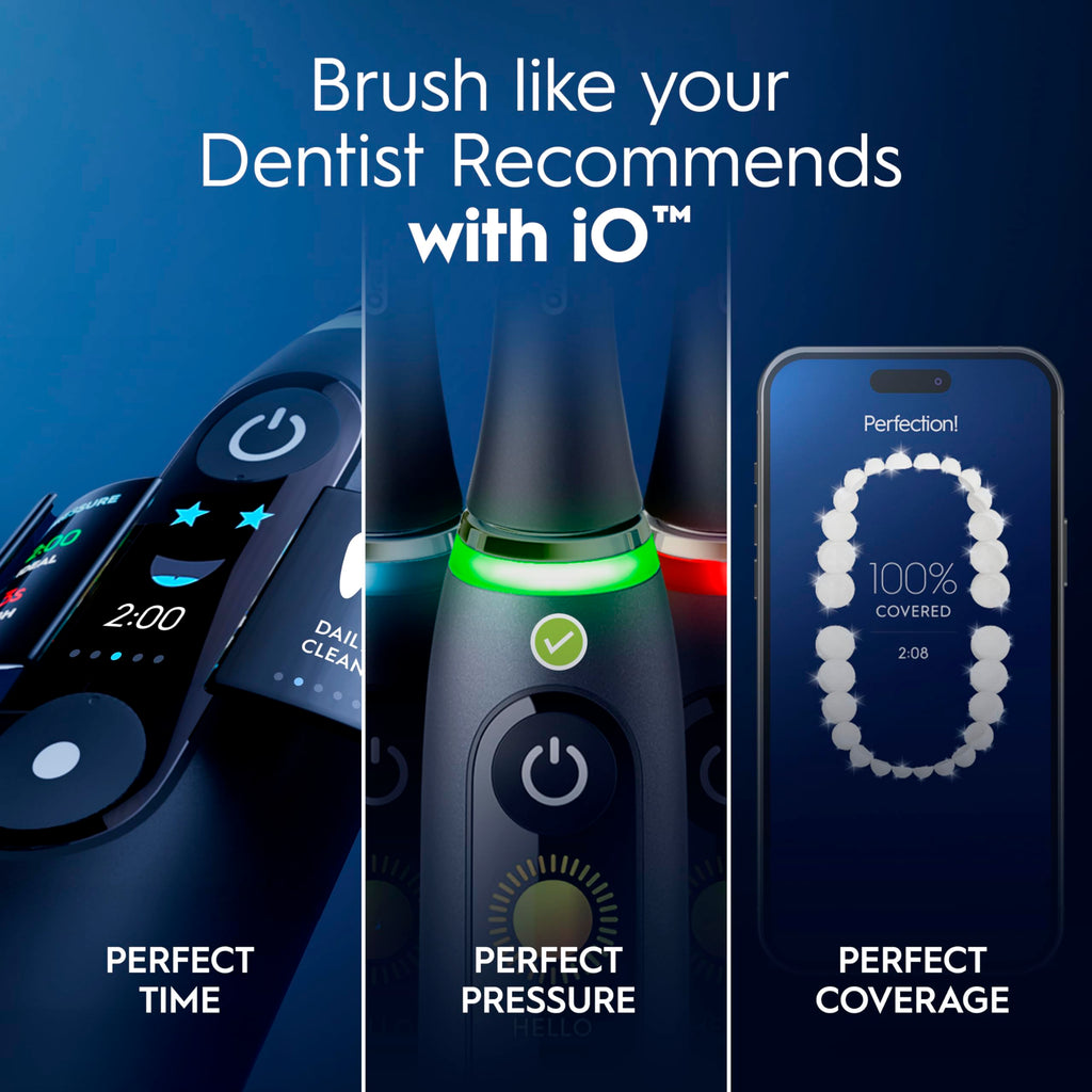 Oral-B iO Series 9 Limited Rechargeable Black Electric Toothbrush with (2) Ultimate Clean and (1) Gentle Care Replacement Brush Heads,Travel Case and Charger