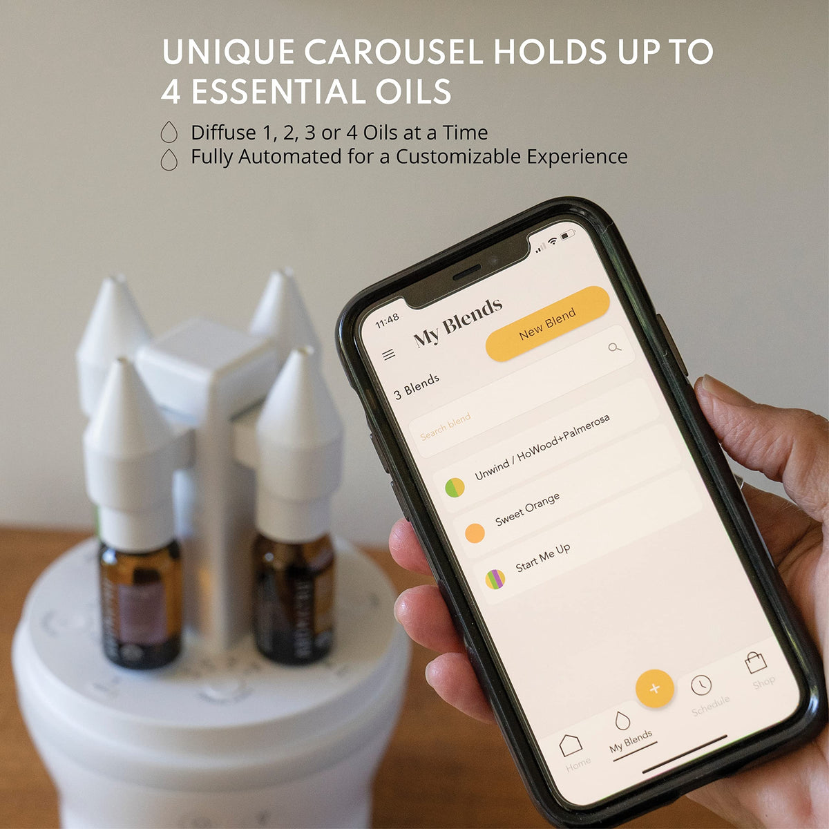 AromaTru Smart Aromatherapy Waterless Oil Diffuser with WiFi Capability and App – Combine and Diffuse up to 4 Bottles of Essential Oils Simultaneously – No Water, No Mess